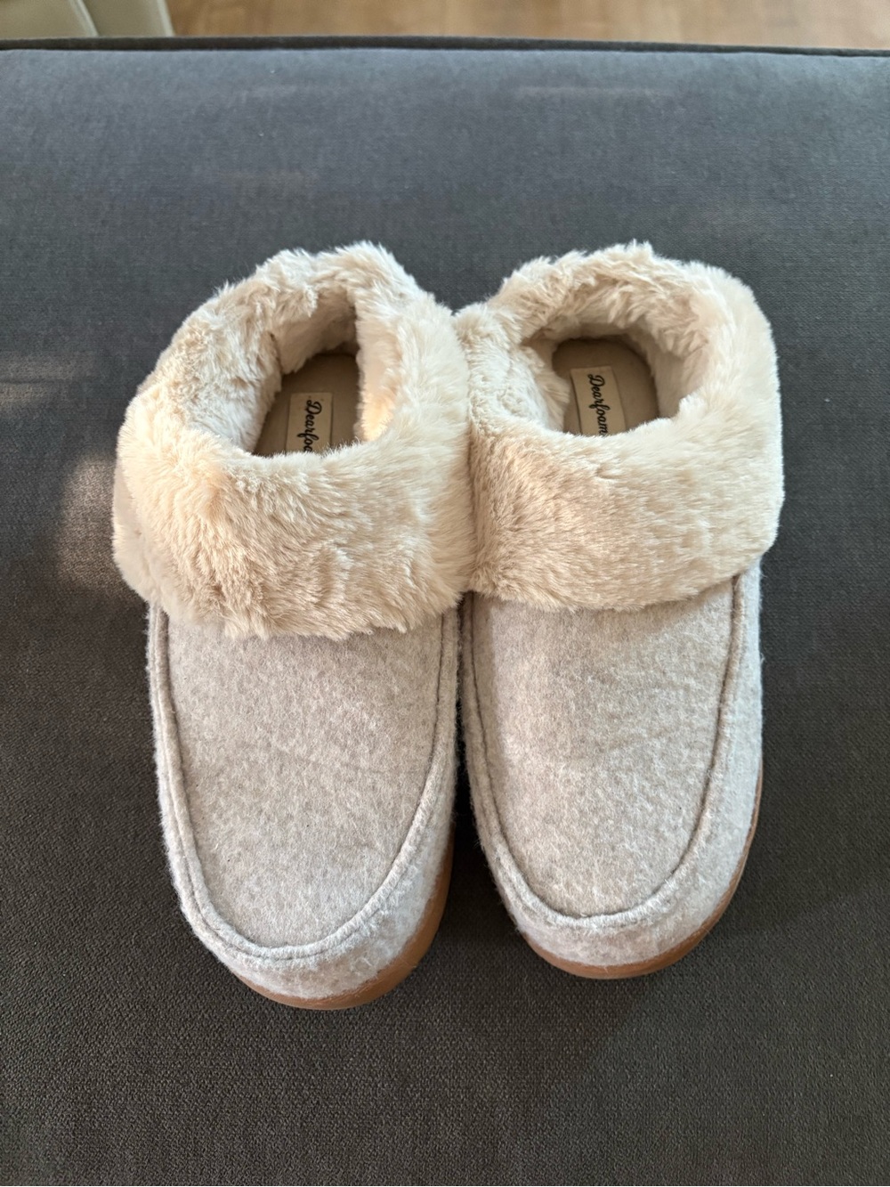 dearfoams Women's Plush Cuff Slip-On Slippers - Cream